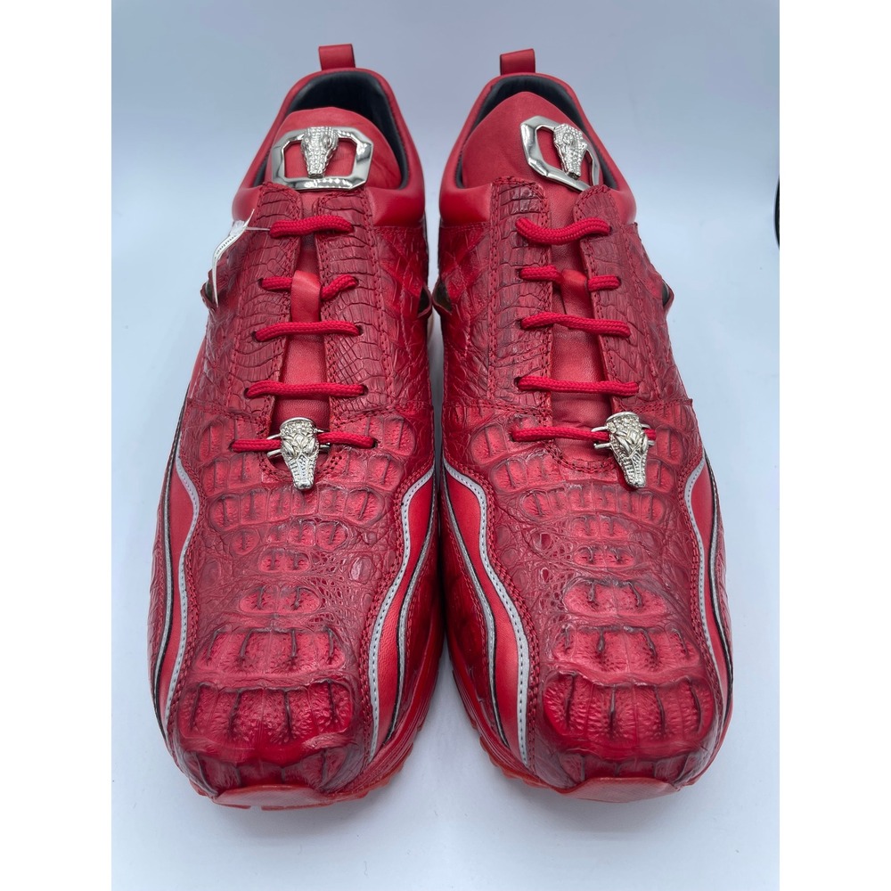 Belvedere Rexy Red Genuine Caiman Crocodile Leather Sneakers Mens 12 E04 NEW - Picture 2 of 8